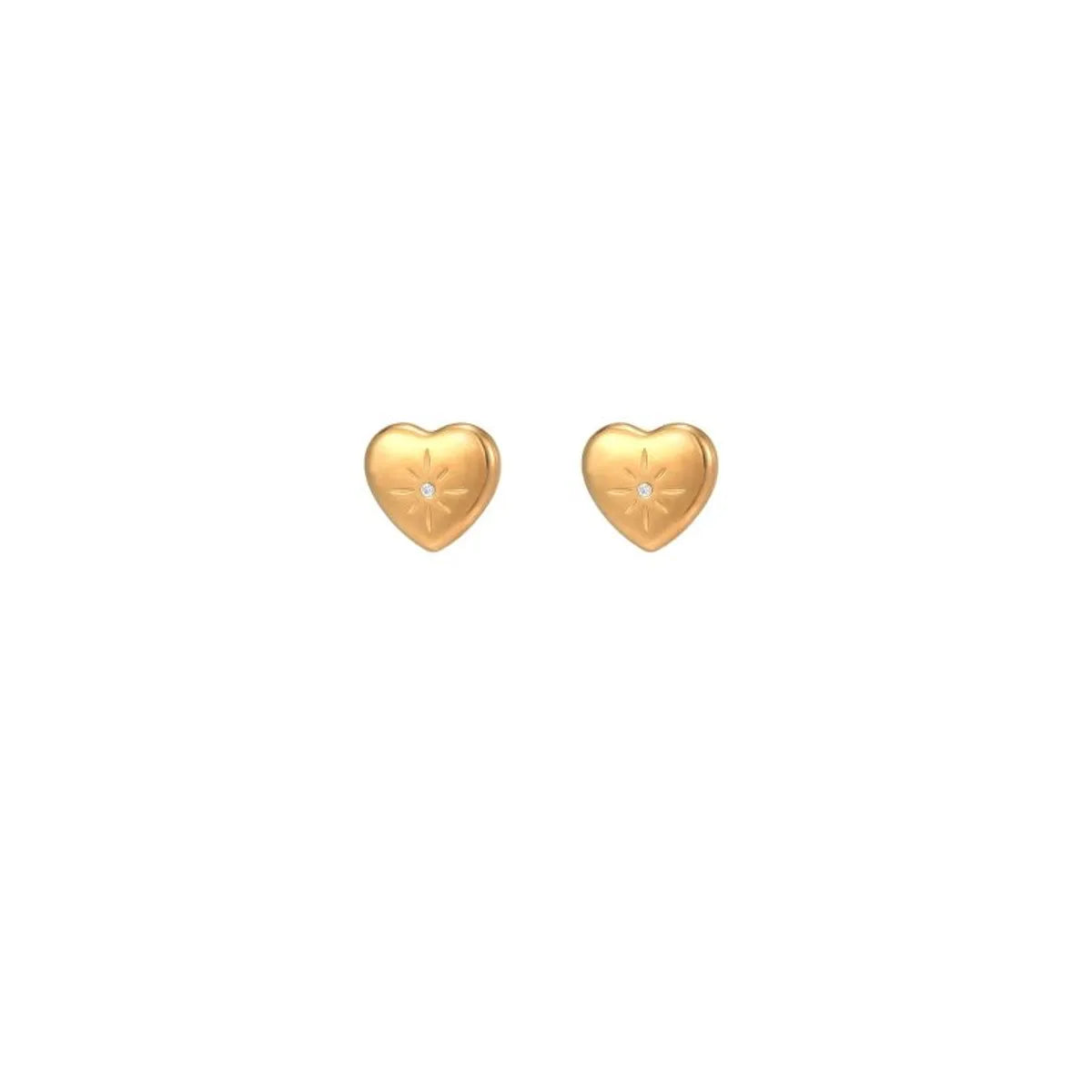 1 Pair Cute Heart Shape Enamel Plating Inlay Stainless Steel Zircon 18k Gold Plated Ear Studs