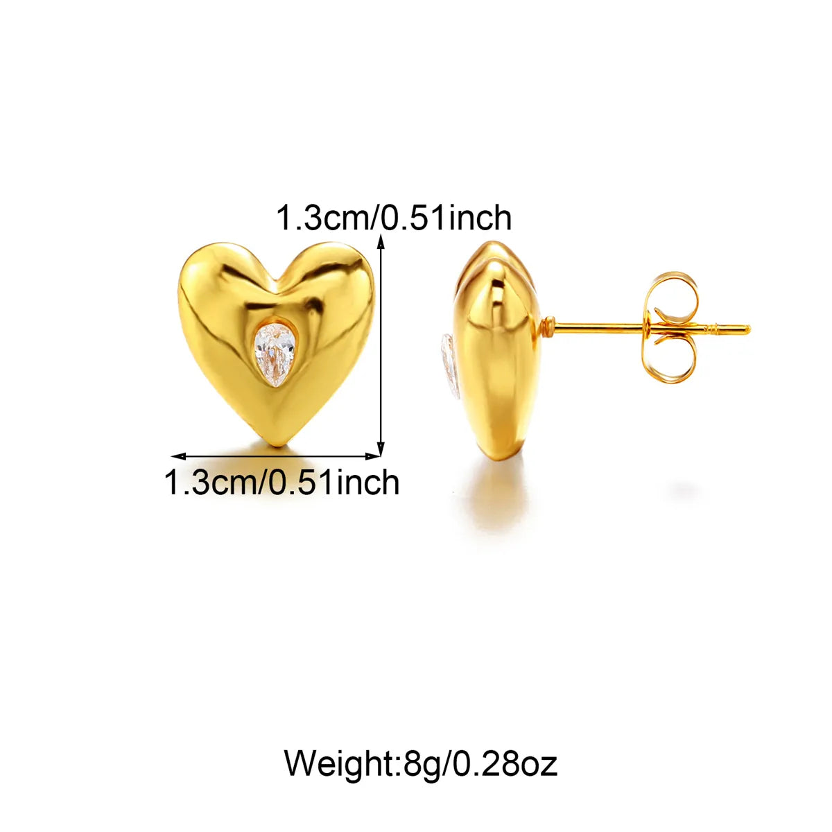 1 Pair Cute Heart Shape Heart 304 Stainless Steel Zircon 18K Gold Plated Earrings