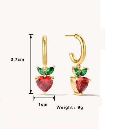 1 Pair Cute Heart Shape Plating Inlay Alloy Rhinestones Zircon Gold Plated Drop Earrings