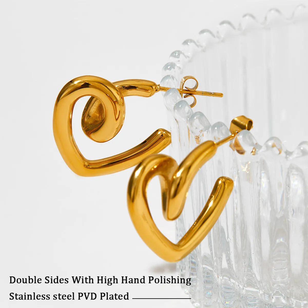 1 Pair Cute Heart Shape Polishing Plating Stainless Steel 14k Gold Plated White Gold Plated Gold Plated Ear Studs