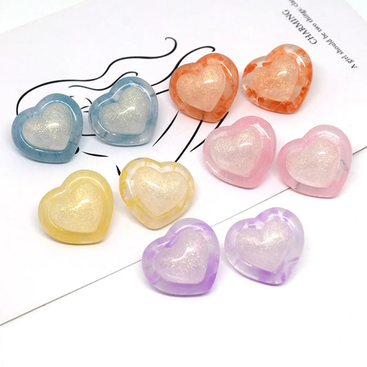 1 Pair Cute Heart Shape Resin Ear Studs