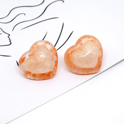 1 Pair Cute Heart Shape Resin Ear Studs