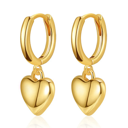 1 Pair Cute Heart Shape Solid Color Plating Copper 18k Gold Plated Drop Earrings