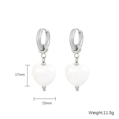 1 Pair Cute Heart Shape Stainless Steel Titanium Steel Drop Earrings