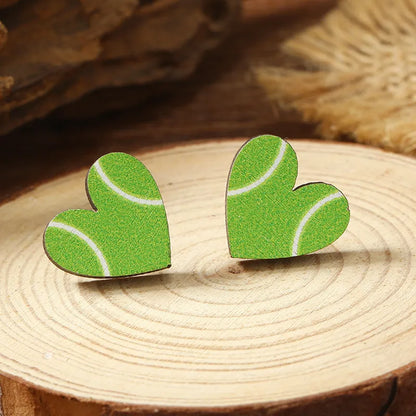 1 Pair Cute Heart Shape Wood Silver Plated Ear Studs