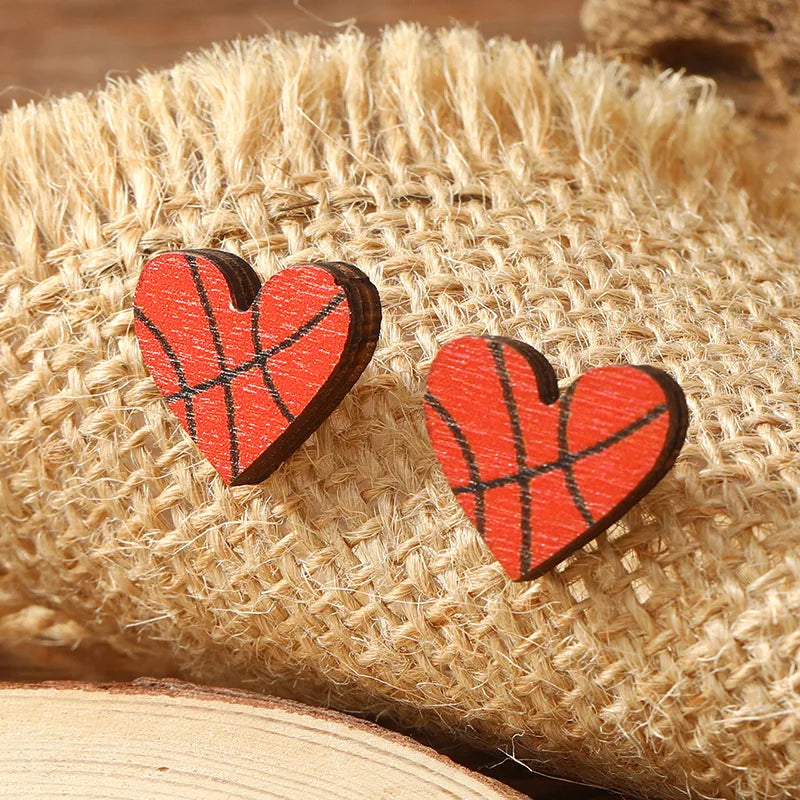 1 Pair Cute Heart Shape Wood Silver Plated Ear Studs