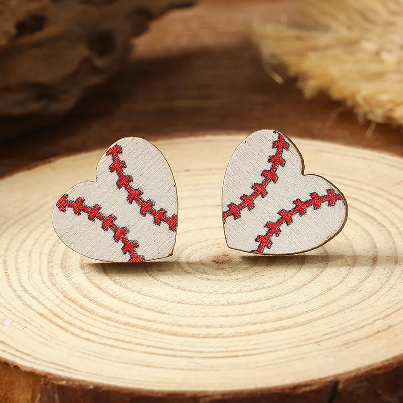 1 Pair Cute Heart Shape Wood Silver Plated Ear Studs