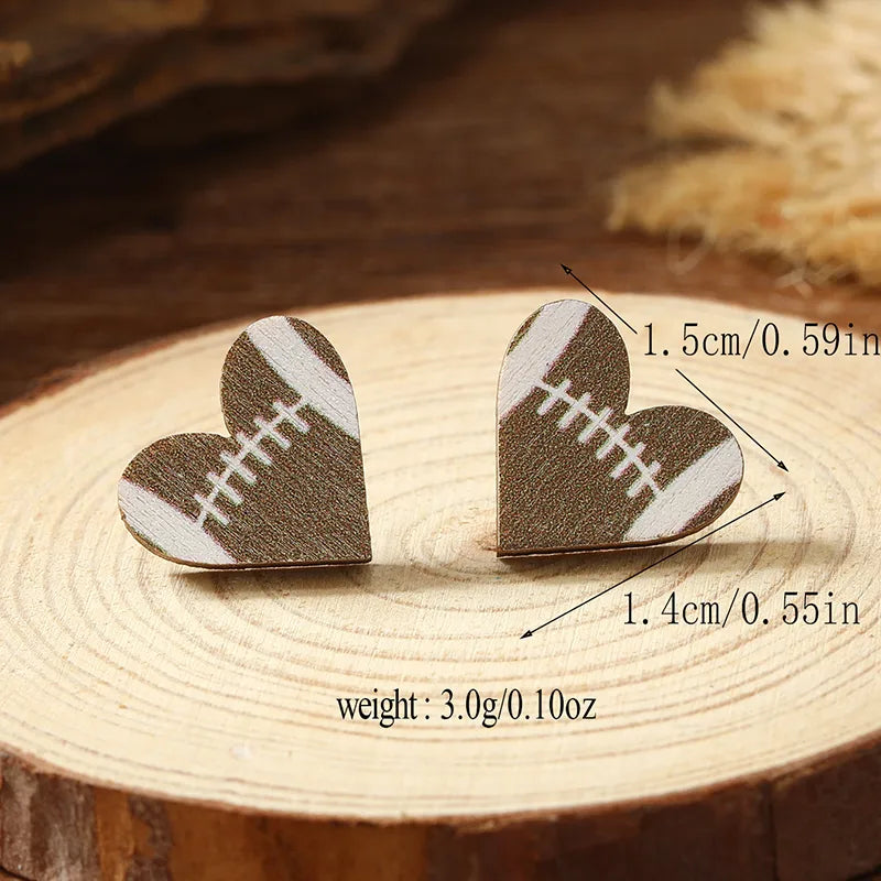 1 Pair Cute Heart Shape Wood Silver Plated Ear Studs