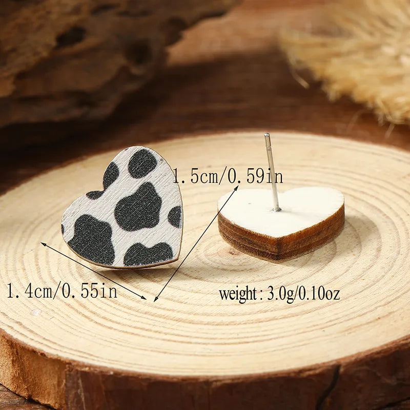 1 Pair Cute Heart Shape Wood Silver Plated Ear Studs