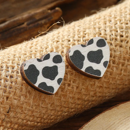 1 Pair Cute Heart Shape Wood Silver Plated Ear Studs