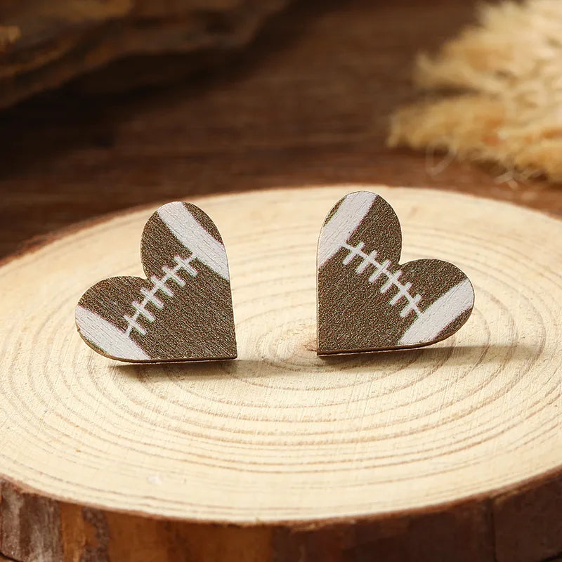 1 Pair Cute Heart Shape Wood Silver Plated Ear Studs