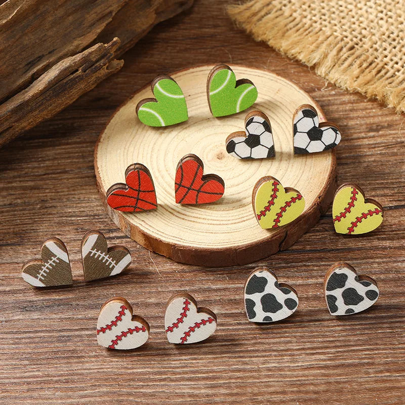 1 Pair Cute Heart Shape Wood Silver Plated Ear Studs