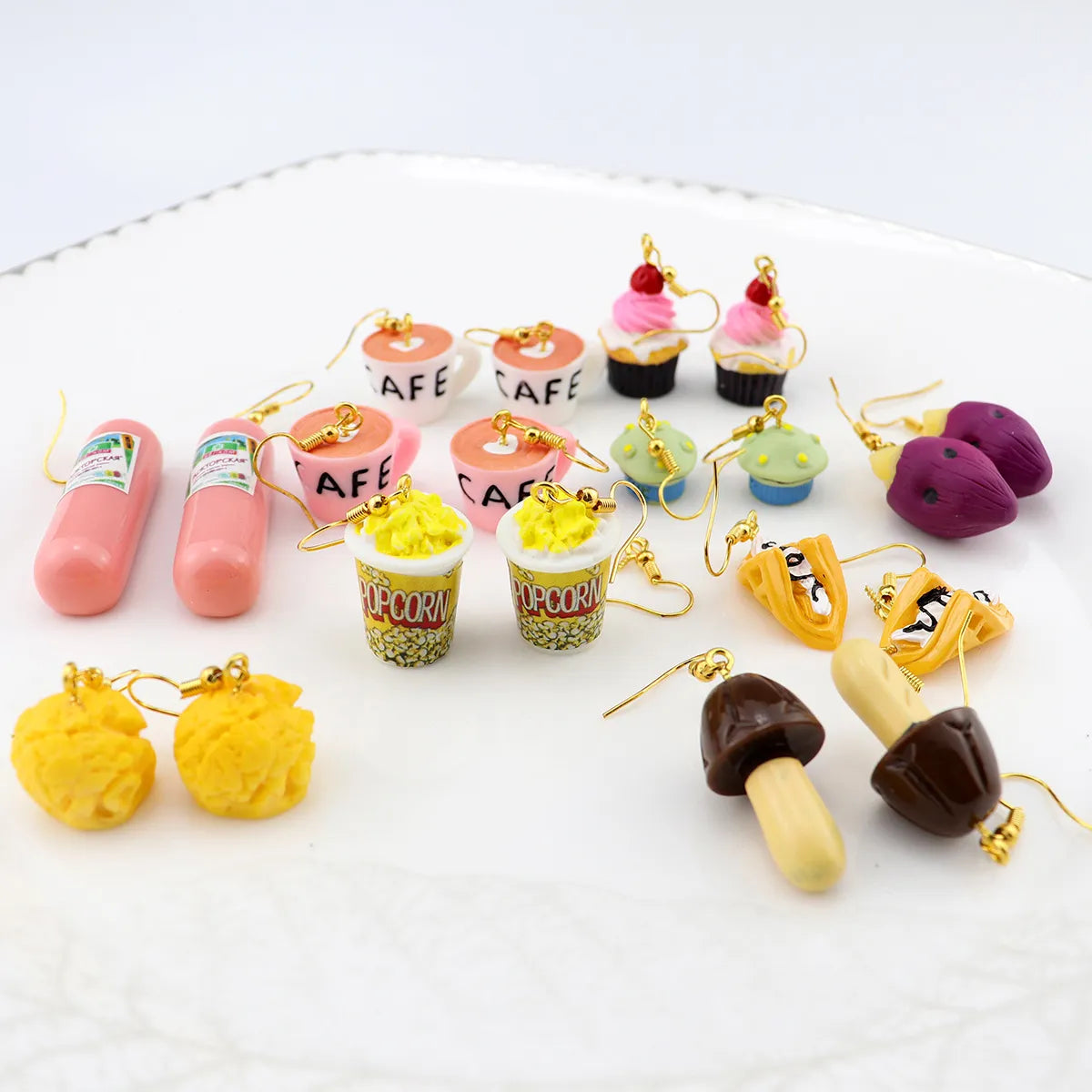 1 Pair Cute Ice Cream 1605 Coffee Fruit Plastic Resin Drop Earrings