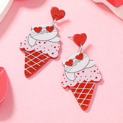 1 Pair Cute Ice Cream Car Heart Shape Painted Arylic Silver Plated Drop Earrings