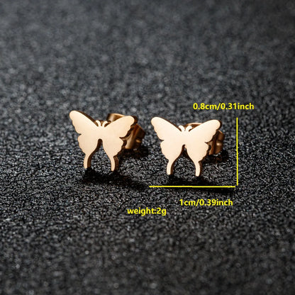 1 Pair Cute Japanese Style Cross Heart Shape Butterfly Hollow Out 304 Stainless Steel 18K Gold Plated Ear Studs