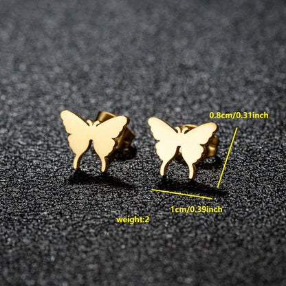 1 Pair Cute Japanese Style Cross Heart Shape Butterfly Hollow Out 304 Stainless Steel 18K Gold Plated Ear Studs