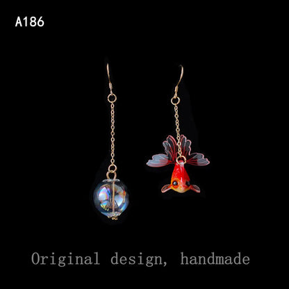 1 Pair Cute Japanese Style Fish Asymmetrical Resin Glass 14K Gold Plated Drop Earrings