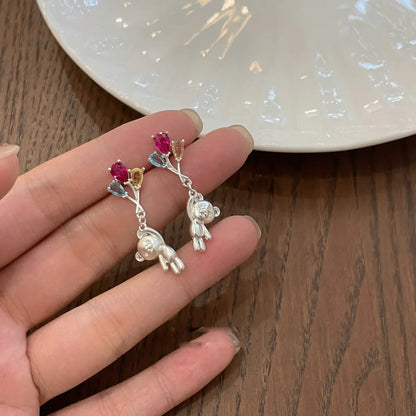 1 Pair Cute Korean Style Animal Inlay Alloy Zircon Drop Earrings