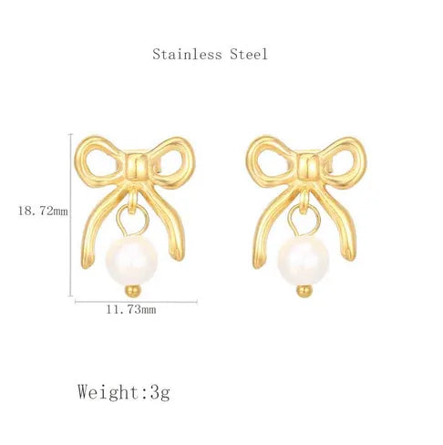 1 Pair Cute Korean Style Bow Knot 304 Stainless Steel 18K Gold Plated Drop Earrings