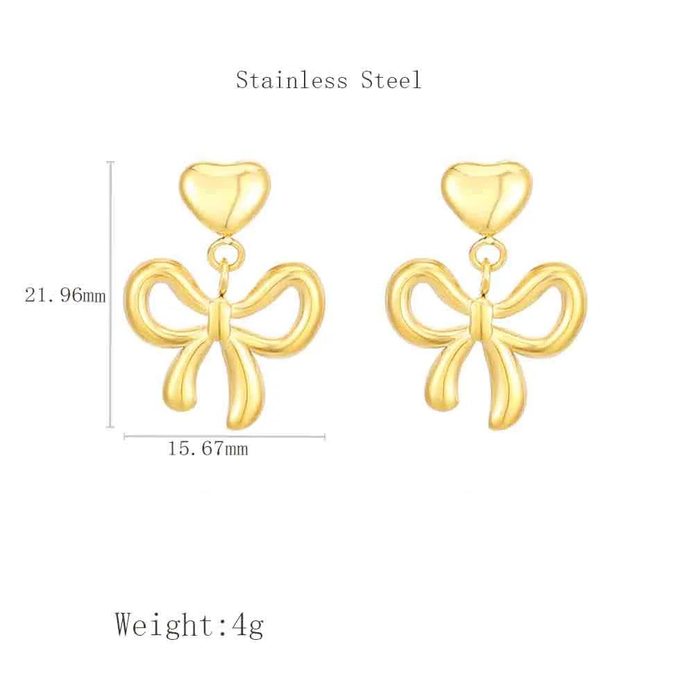 1 Pair Cute Korean Style Bow Knot 304 Stainless Steel 18K Gold Plated Drop Earrings