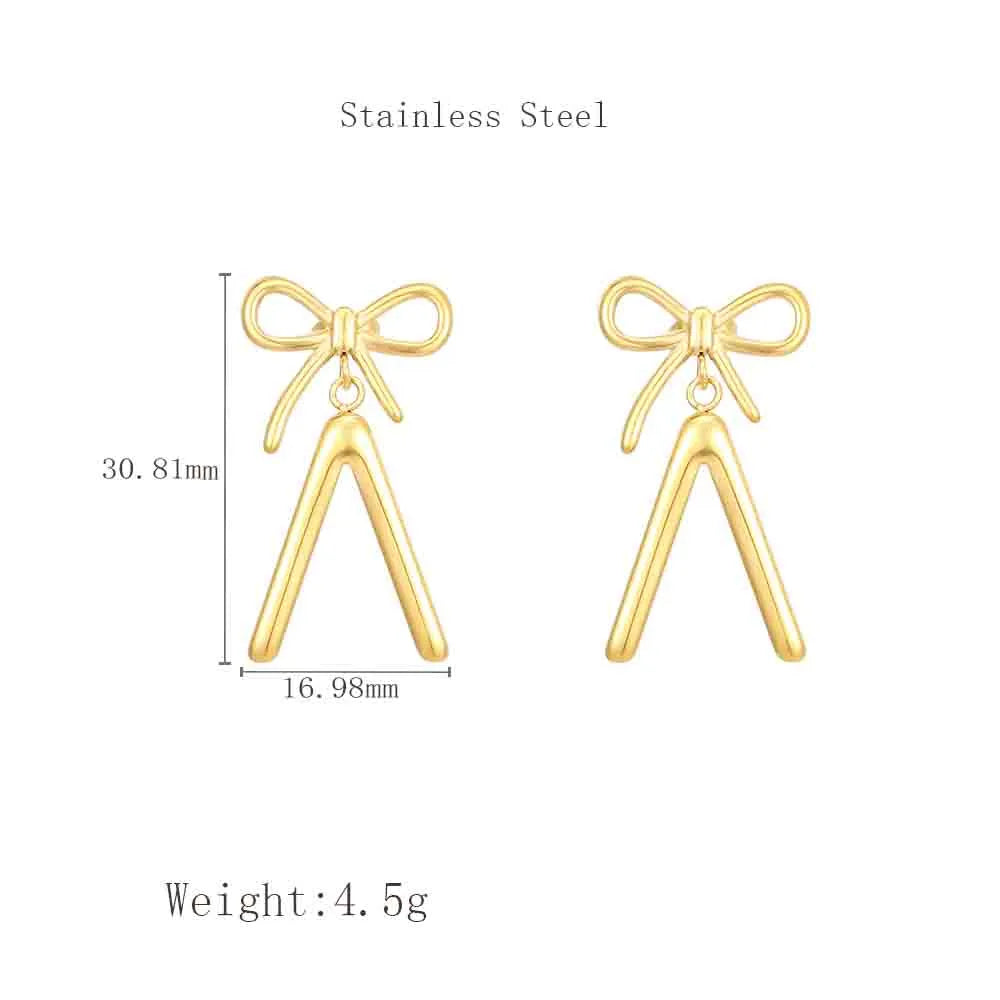 1 Pair Cute Korean Style Bow Knot 304 Stainless Steel 18K Gold Plated Drop Earrings