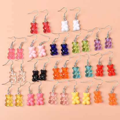 1 Pair Cute Lady Sweet Bear Resin Drop Earrings