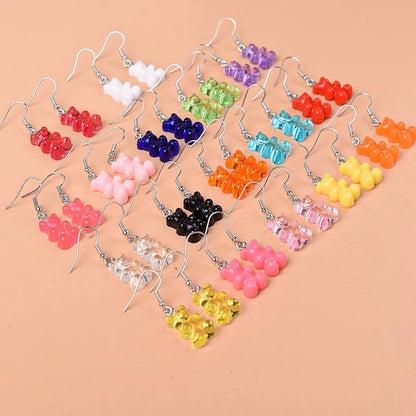 1 Pair Cute Lady Sweet Bear Resin Drop Earrings