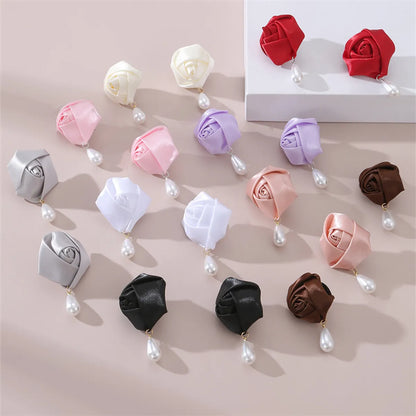 1 Pair Cute Lady Sweet Flower Artificial Pearl Cloth Ear Studs