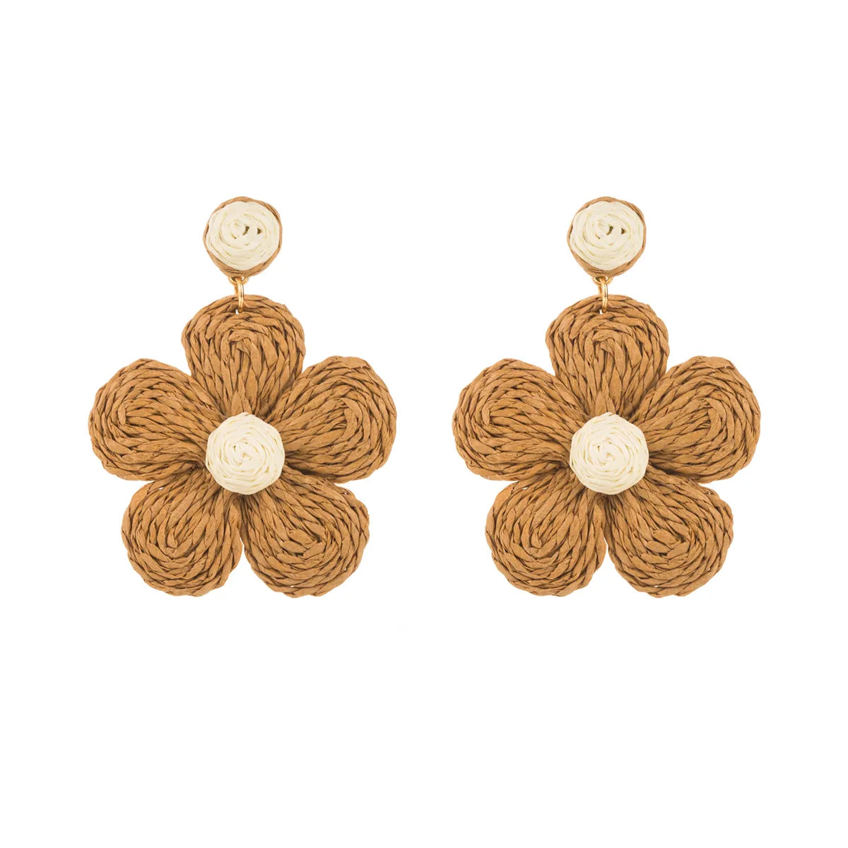 1 Pair Cute Lady Sweet Flower Braid Raffia Drop Earrings