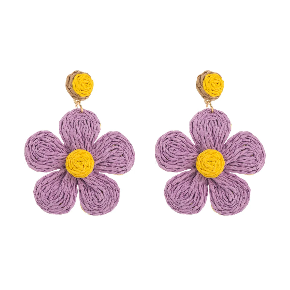 1 Pair Cute Lady Sweet Flower Braid Raffia Drop Earrings