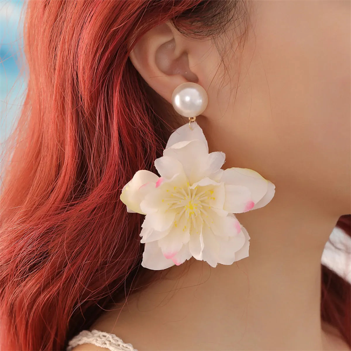 1 Pair Cute Lady Sweet Flower Cloth Drop Earrings