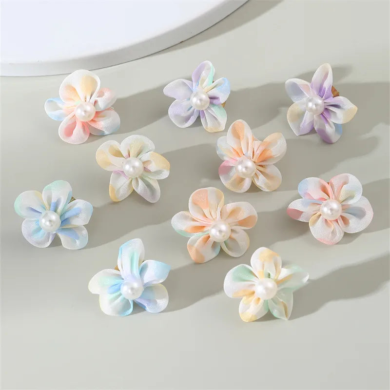 1 Pair Cute Lady Sweet Flower Inlay Cloth Artificial Pearls Ear Studs