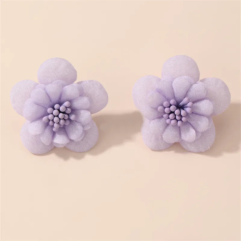 1 Pair Cute Lady Sweet Flower Inlay Cloth Artificial Pearls Ear Studs