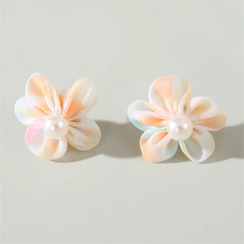 1 Pair Cute Lady Sweet Flower Inlay Cloth Artificial Pearls Ear Studs