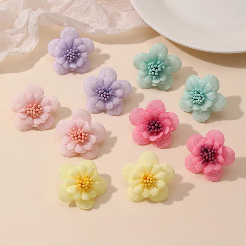 1 Pair Cute Lady Sweet Flower Inlay Cloth Artificial Pearls Ear Studs