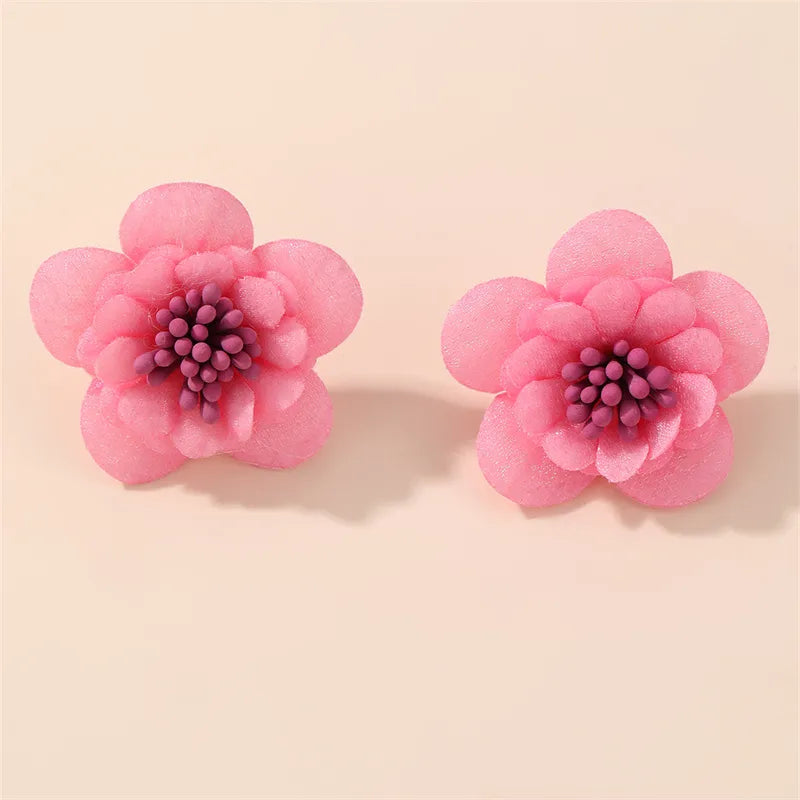 1 Pair Cute Lady Sweet Flower Inlay Cloth Artificial Pearls Ear Studs