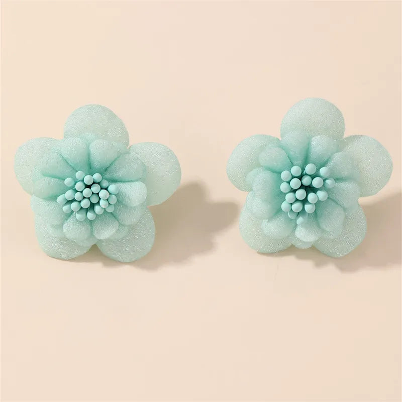 1 Pair Cute Lady Sweet Flower Inlay Cloth Artificial Pearls Ear Studs