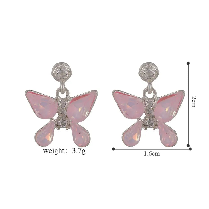 1 Pair Cute Lady Sweet Heart Shape Butterfly Inlay Artificial Pearl Copper Zircon Ear Studs