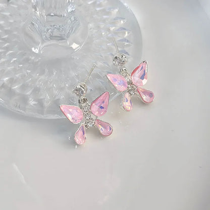 1 Pair Cute Lady Sweet Heart Shape Butterfly Inlay Artificial Pearl Copper Zircon Ear Studs