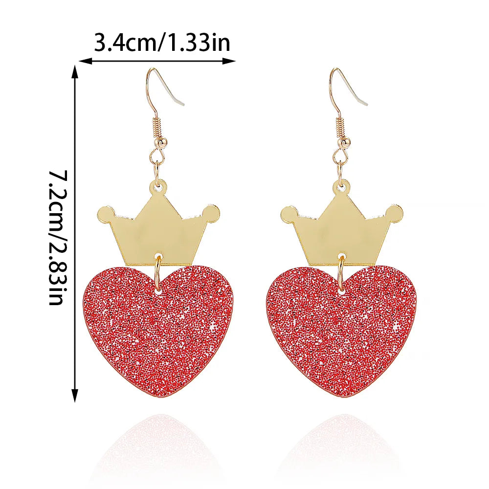 1 Pair Cute Lady Sweet Heart Shape Crown Arylic Drop Earrings