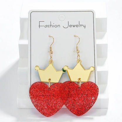 1 Pair Cute Lady Sweet Heart Shape Crown Arylic Drop Earrings