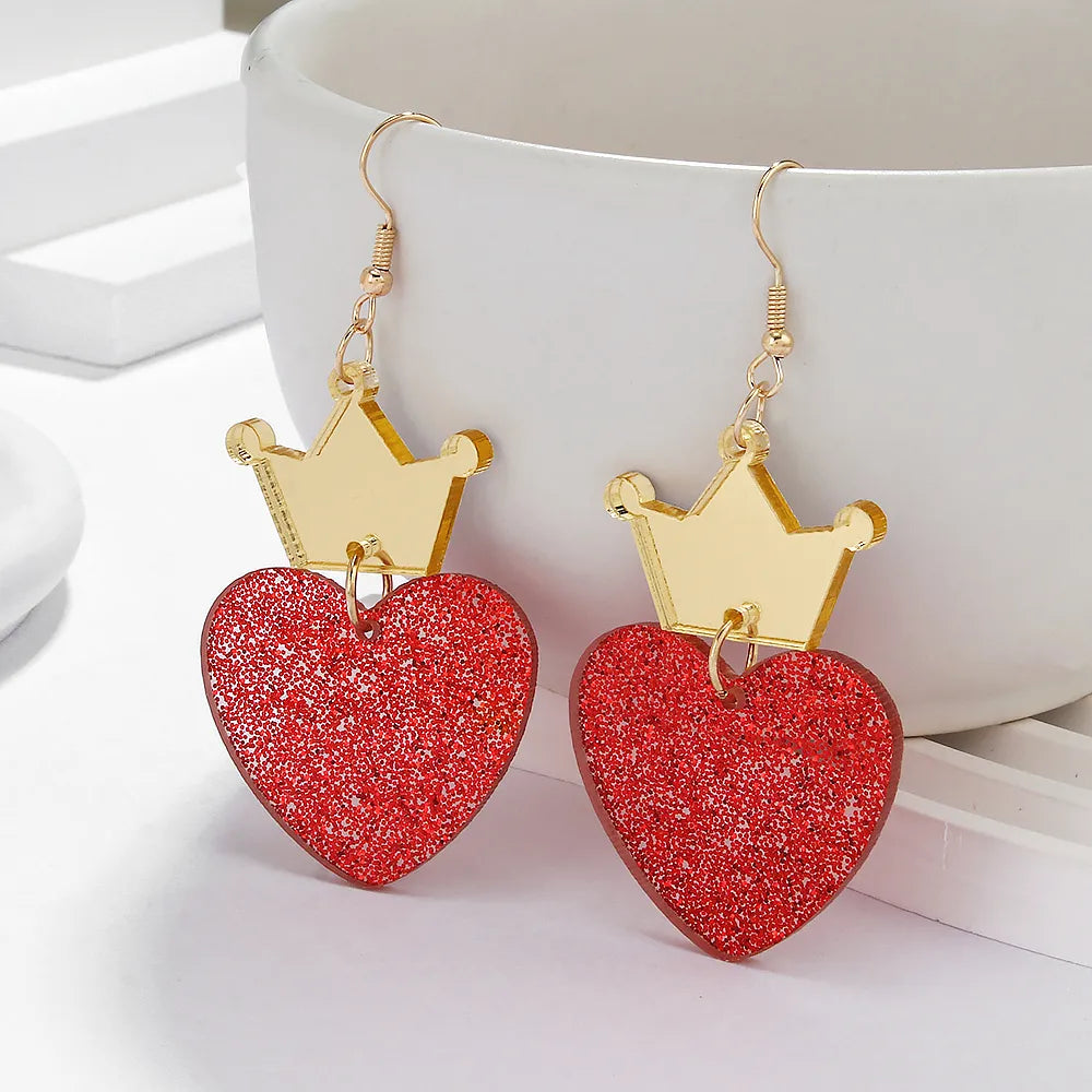 1 Pair Cute Lady Sweet Heart Shape Crown Arylic Drop Earrings