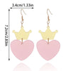 1 Pair Cute Lady Sweet Heart Shape Crown Arylic Drop Earrings