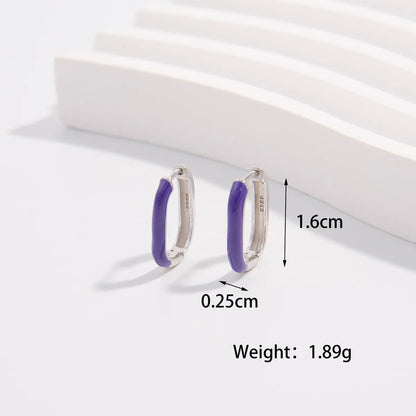 1 Pair Cute Lady Sweet Round Plating Sterling Silver White Gold Plated Hoop Earrings