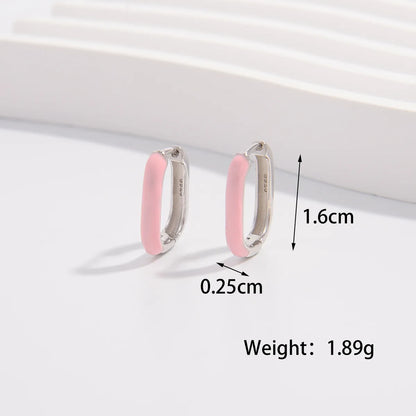 1 Pair Cute Lady Sweet Round Plating Sterling Silver White Gold Plated Hoop Earrings