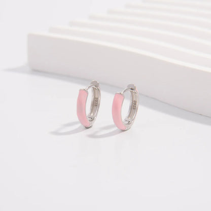 1 Pair Cute Lady Sweet Round Plating Sterling Silver White Gold Plated Hoop Earrings