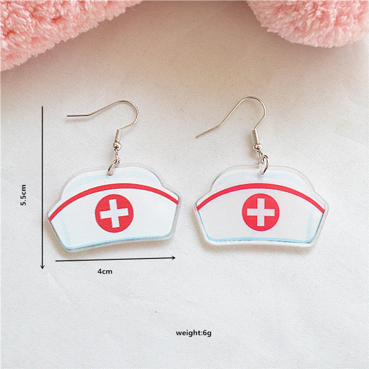 1 Pair Cute Love Cartoon Nurse Hat Arylic Metal Ear Hook