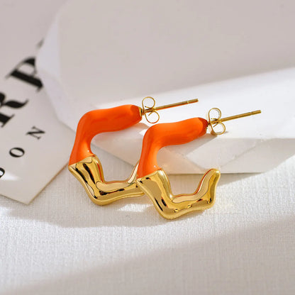 1 Pair Cute Luxurious Color Block Enamel Stainless Steel Ear Studs