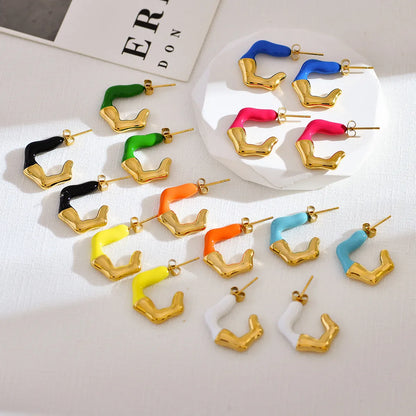 1 Pair Cute Luxurious Color Block Enamel Stainless Steel Ear Studs