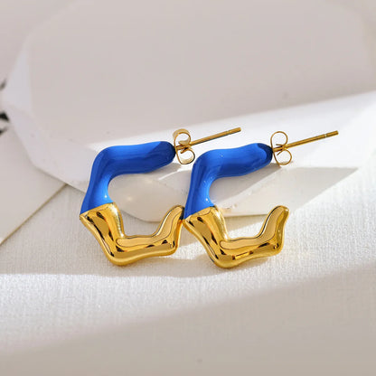 1 Pair Cute Luxurious Color Block Enamel Stainless Steel Ear Studs